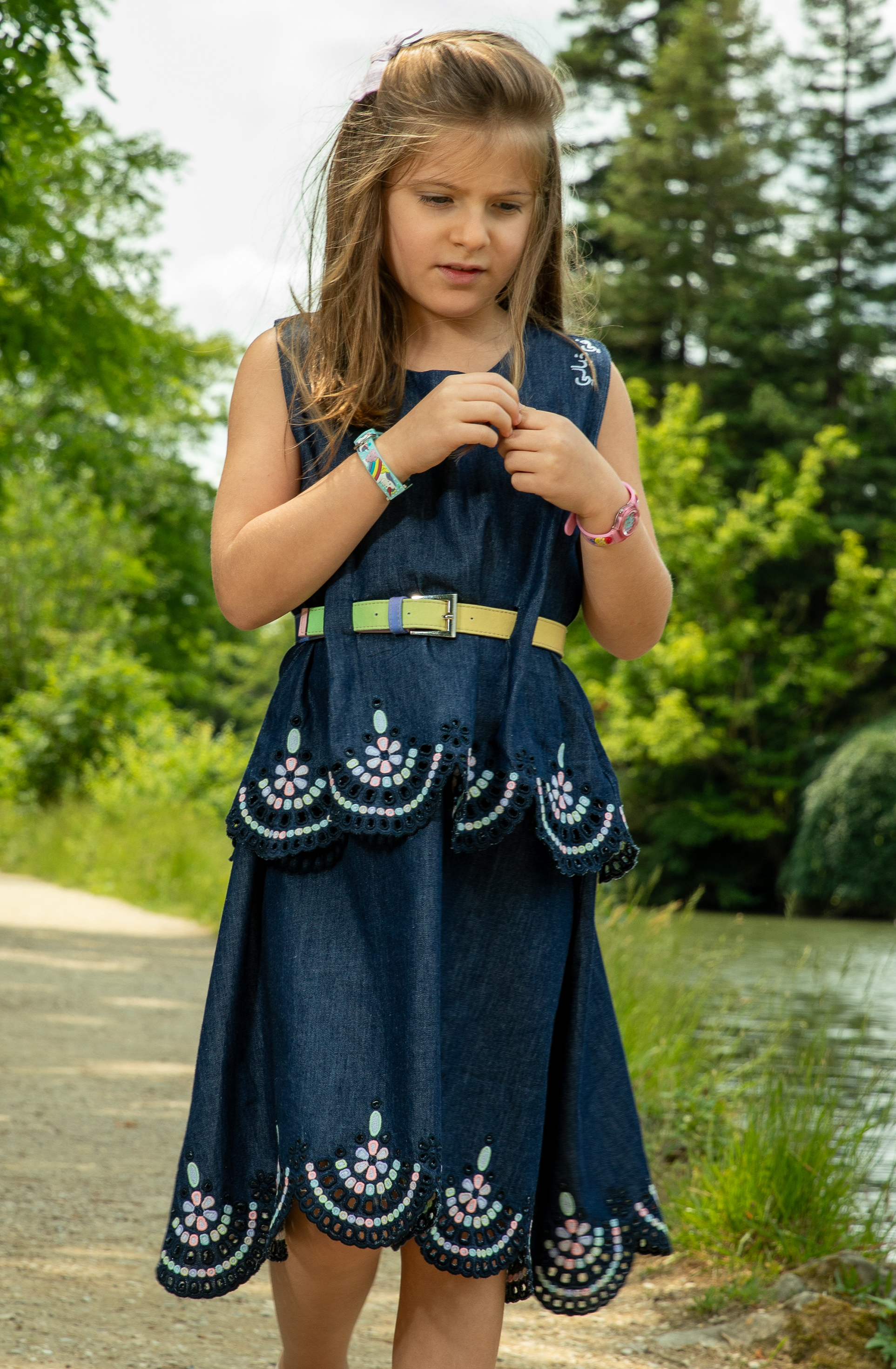denim dress embroidered With Printed Embroidery Saiid Kobeisy bust width Posie Lemon Embroidered Denim Dress