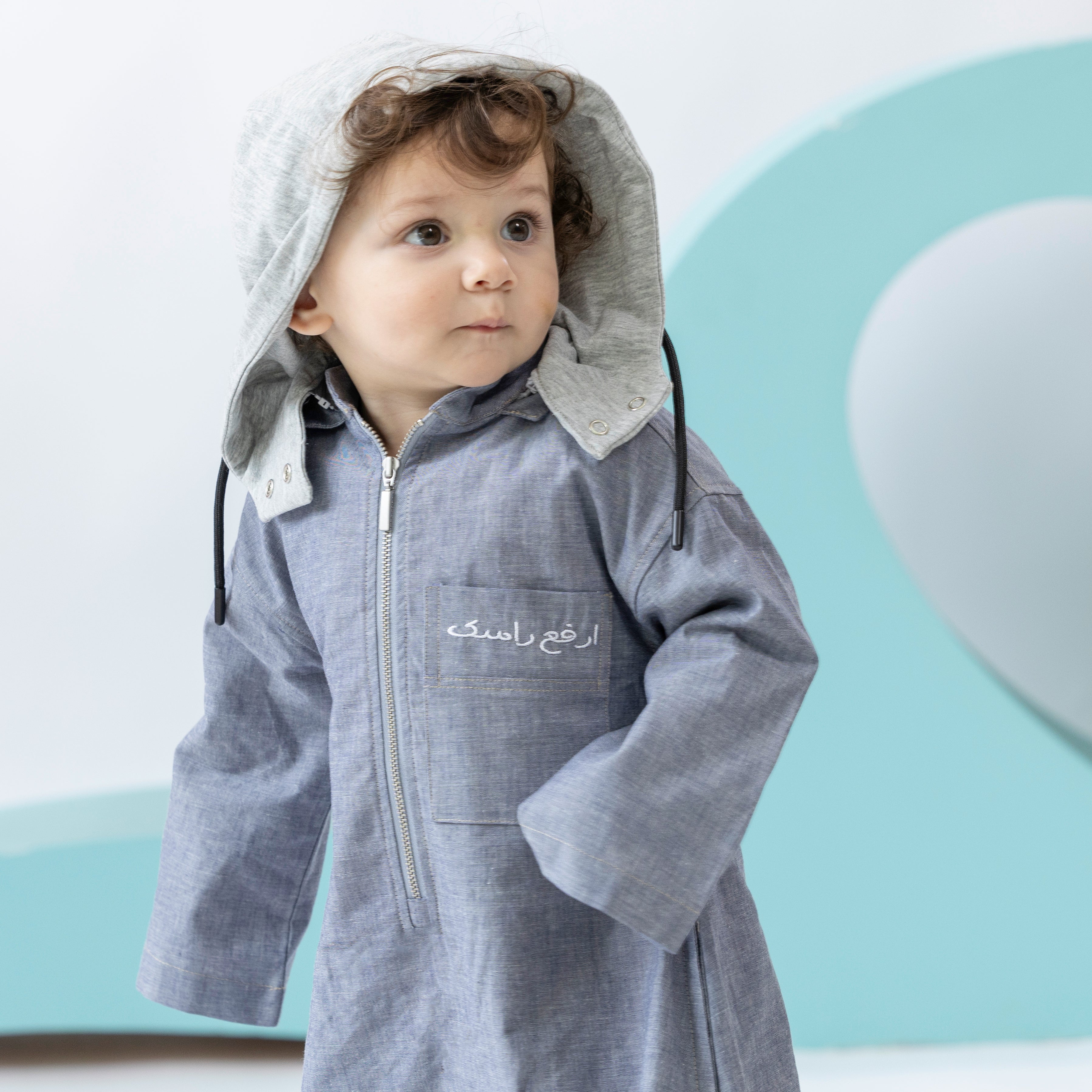 BOY DENIM HOODIE KAFTAN GRAY ZIPPER