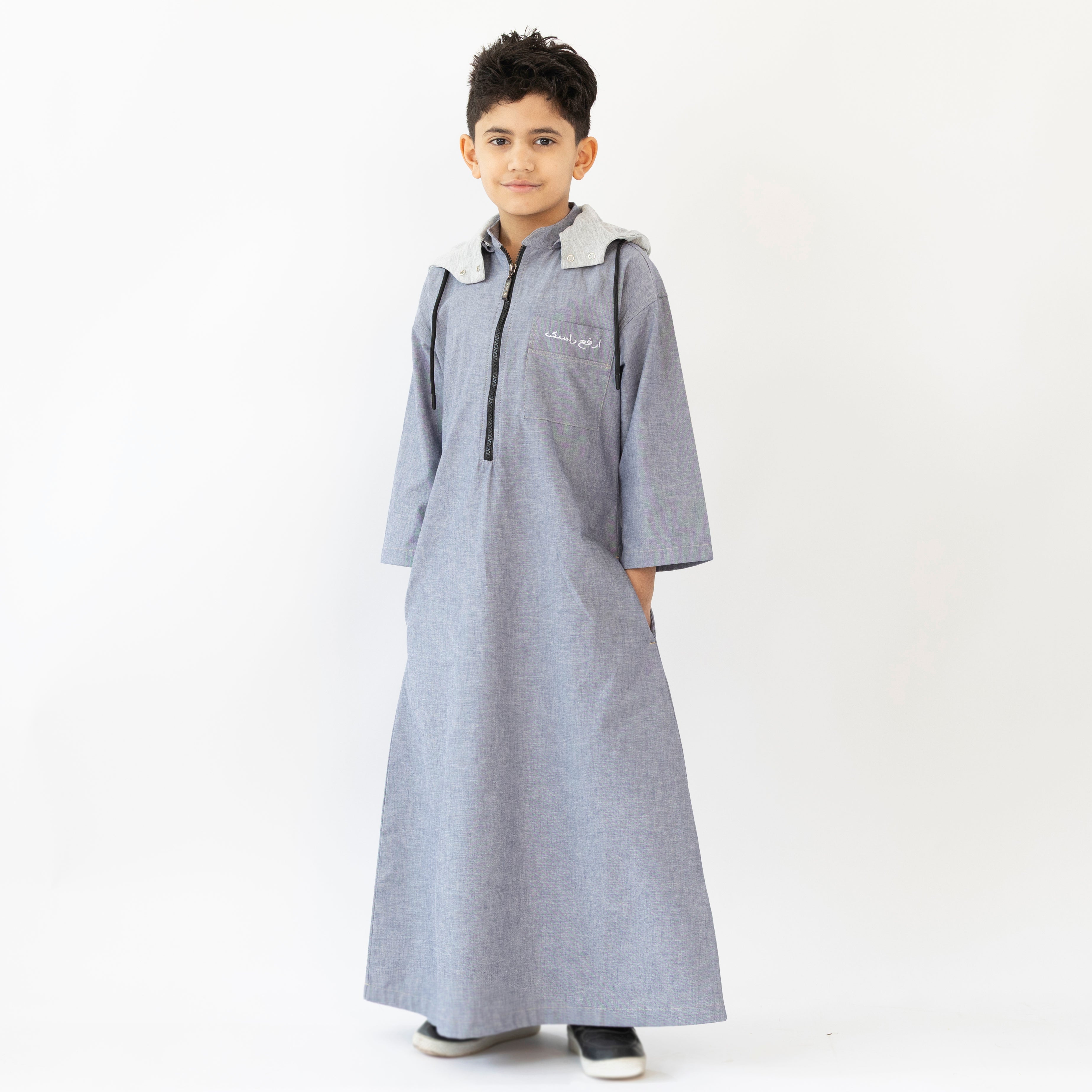 BOY DENIM HOODIE KAFTAN BLACK ZIPPER