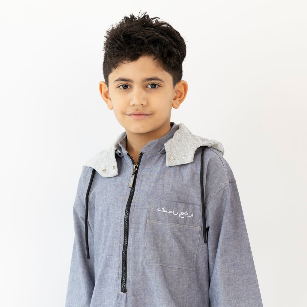 BOY DENIM HOODIE KAFTAN BLACK ZIPPER