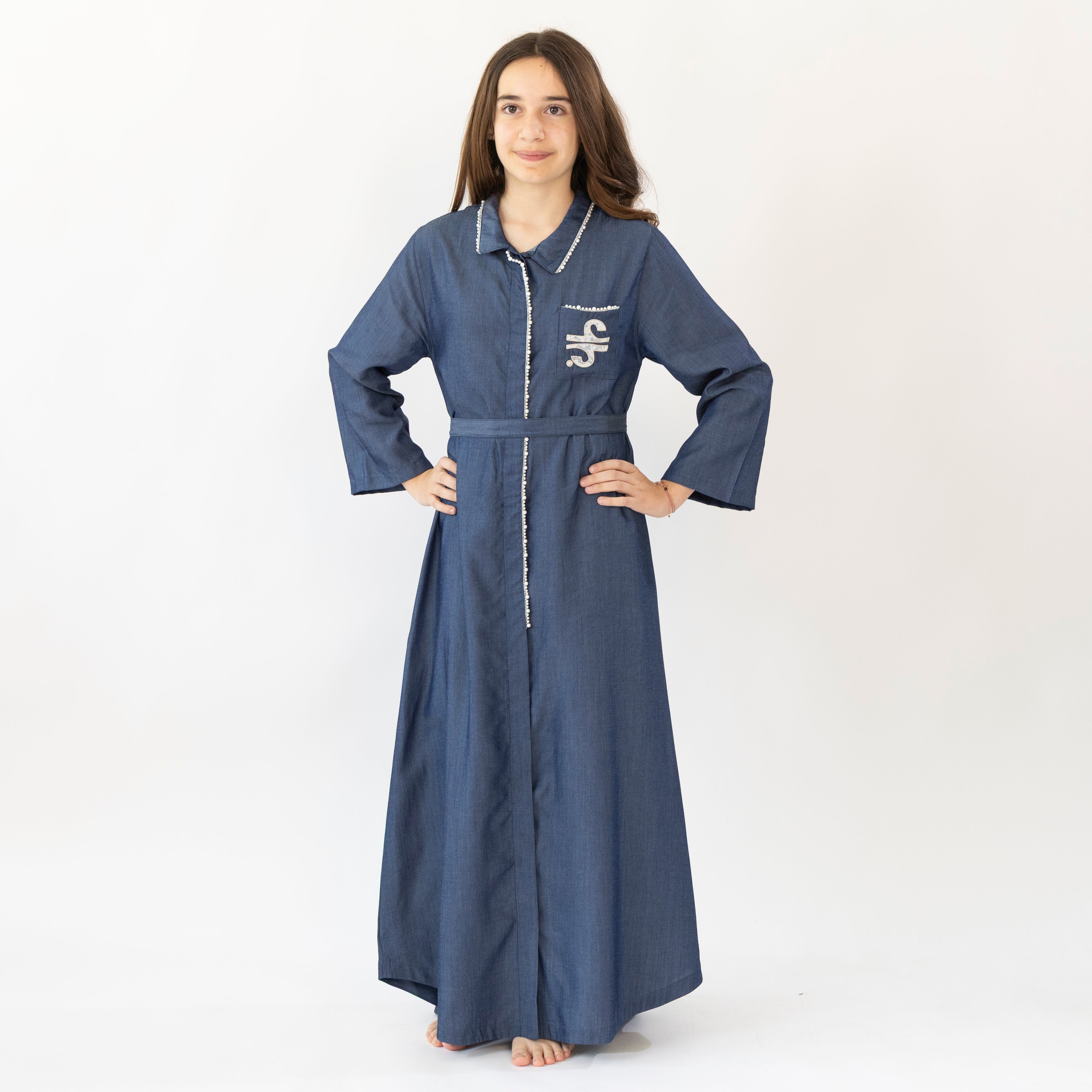 DENIM LACE PEARL KAFTAN