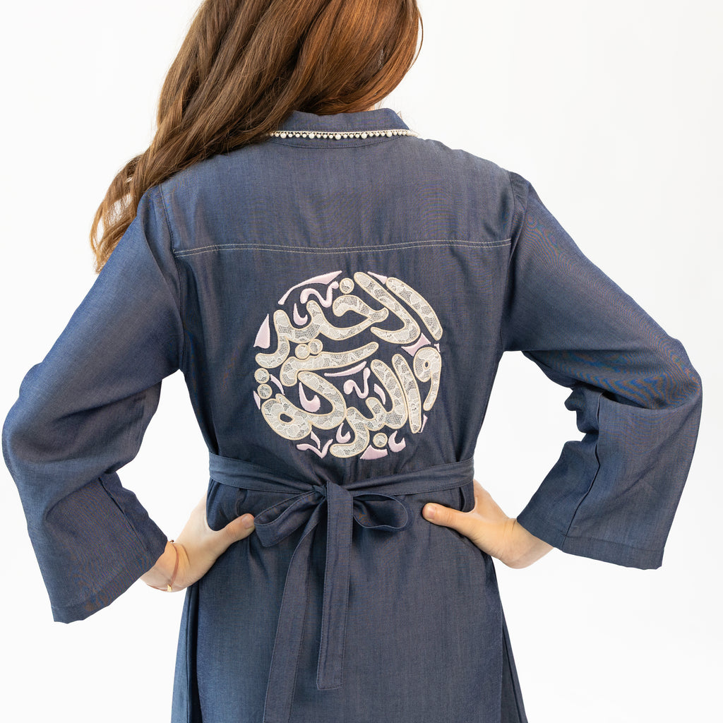 DENIM LACE PEARL KAFTAN