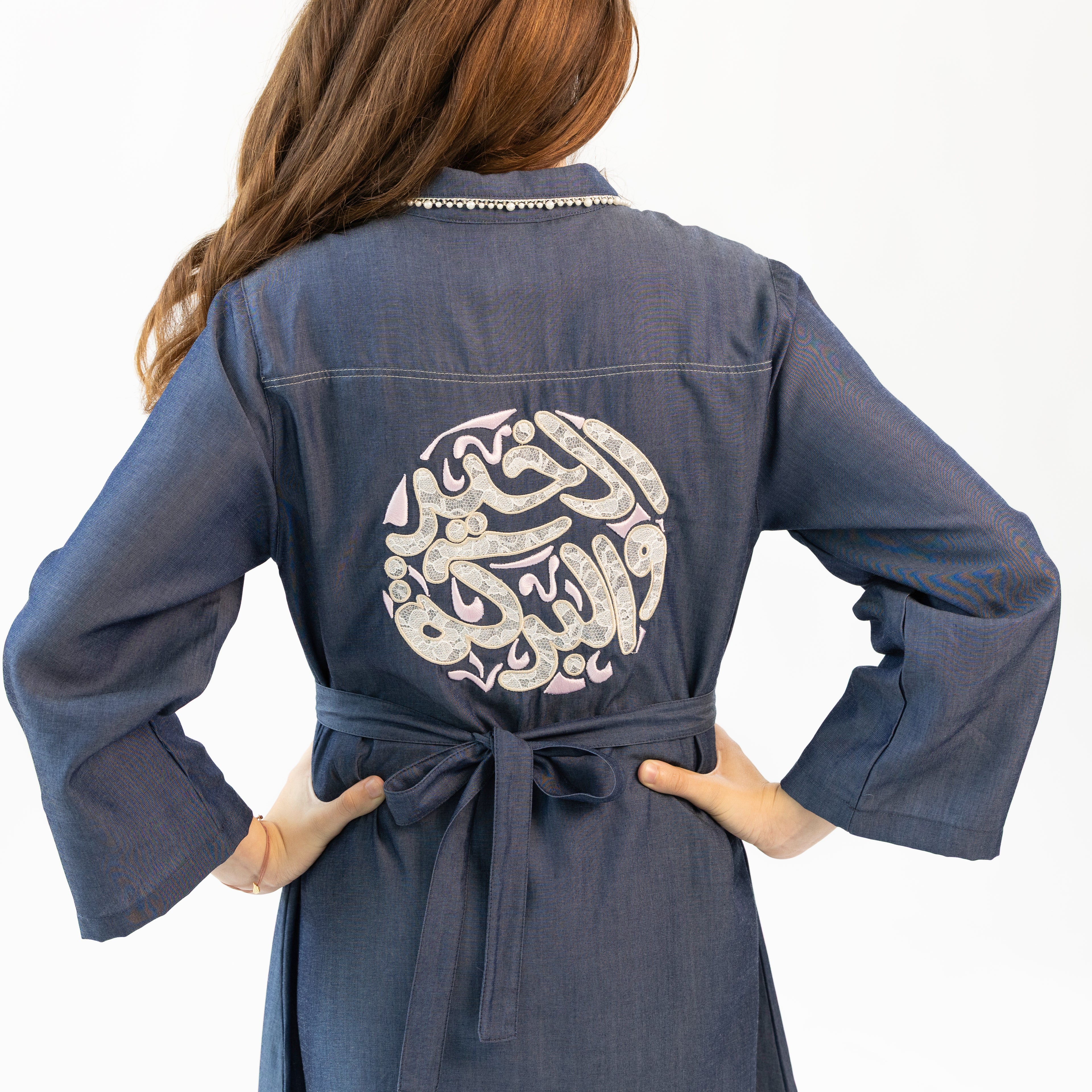 DENIM LACE PEARL KAFTAN