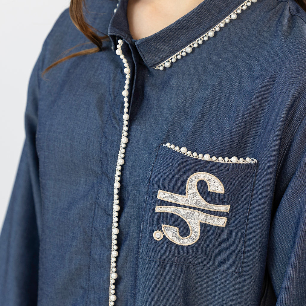 DENIM LACE PEARL KAFTAN