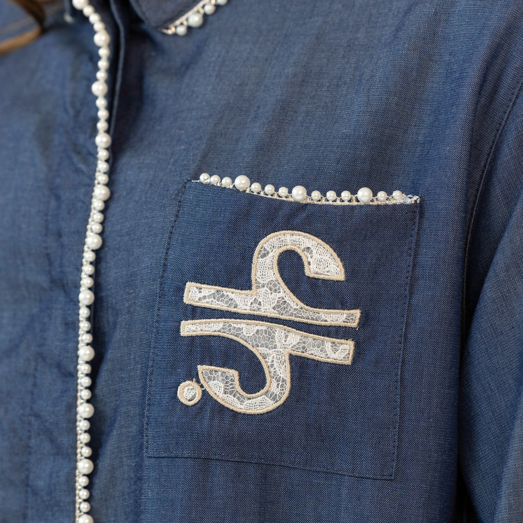 DENIM LACE PEARL KAFTAN