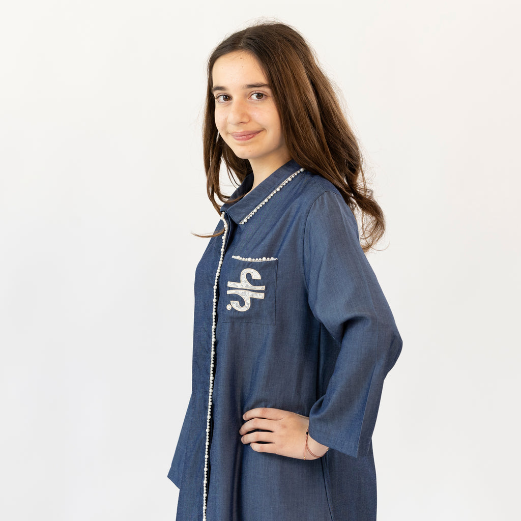 DENIM LACE PEARL KAFTAN