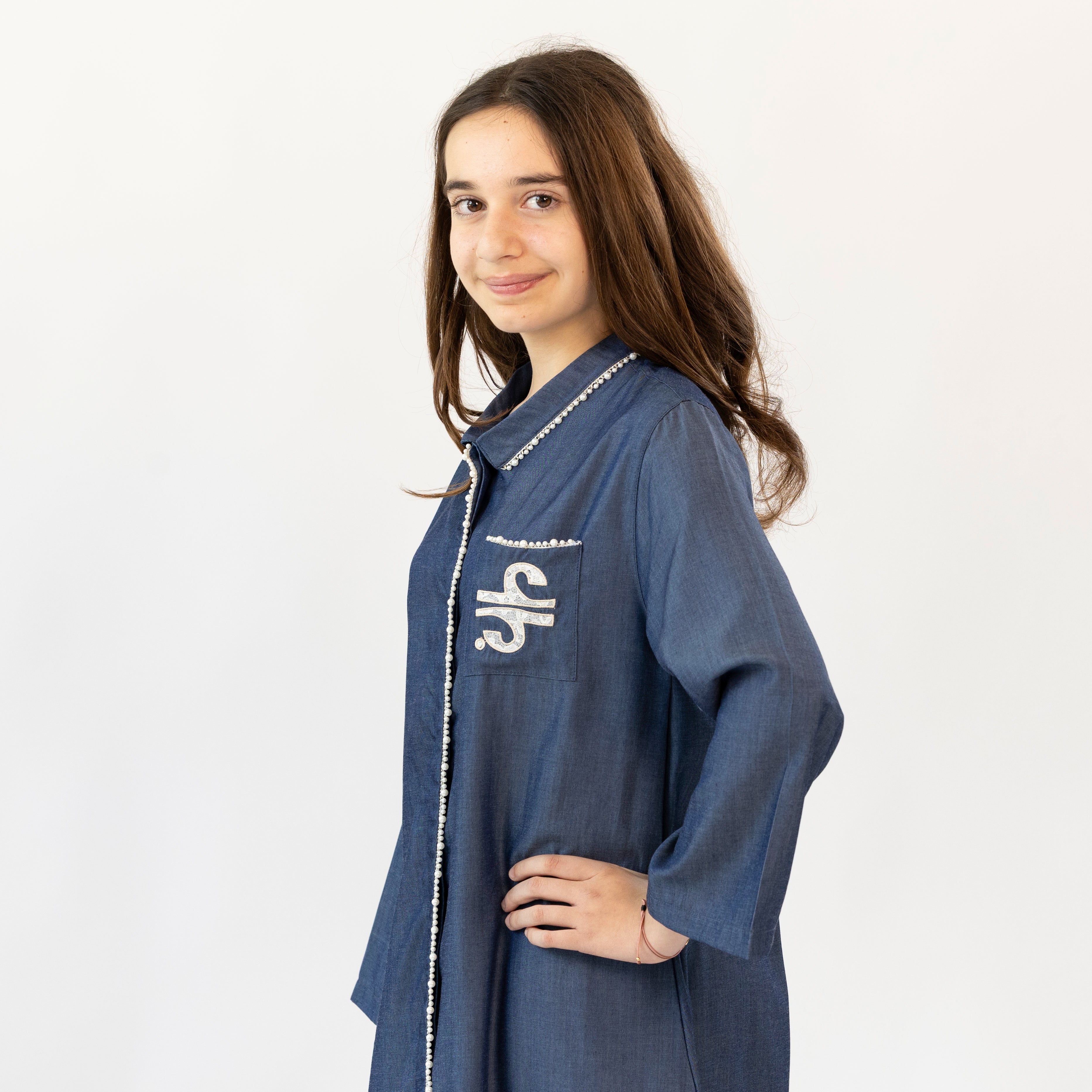 DENIM LACE PEARL KAFTAN