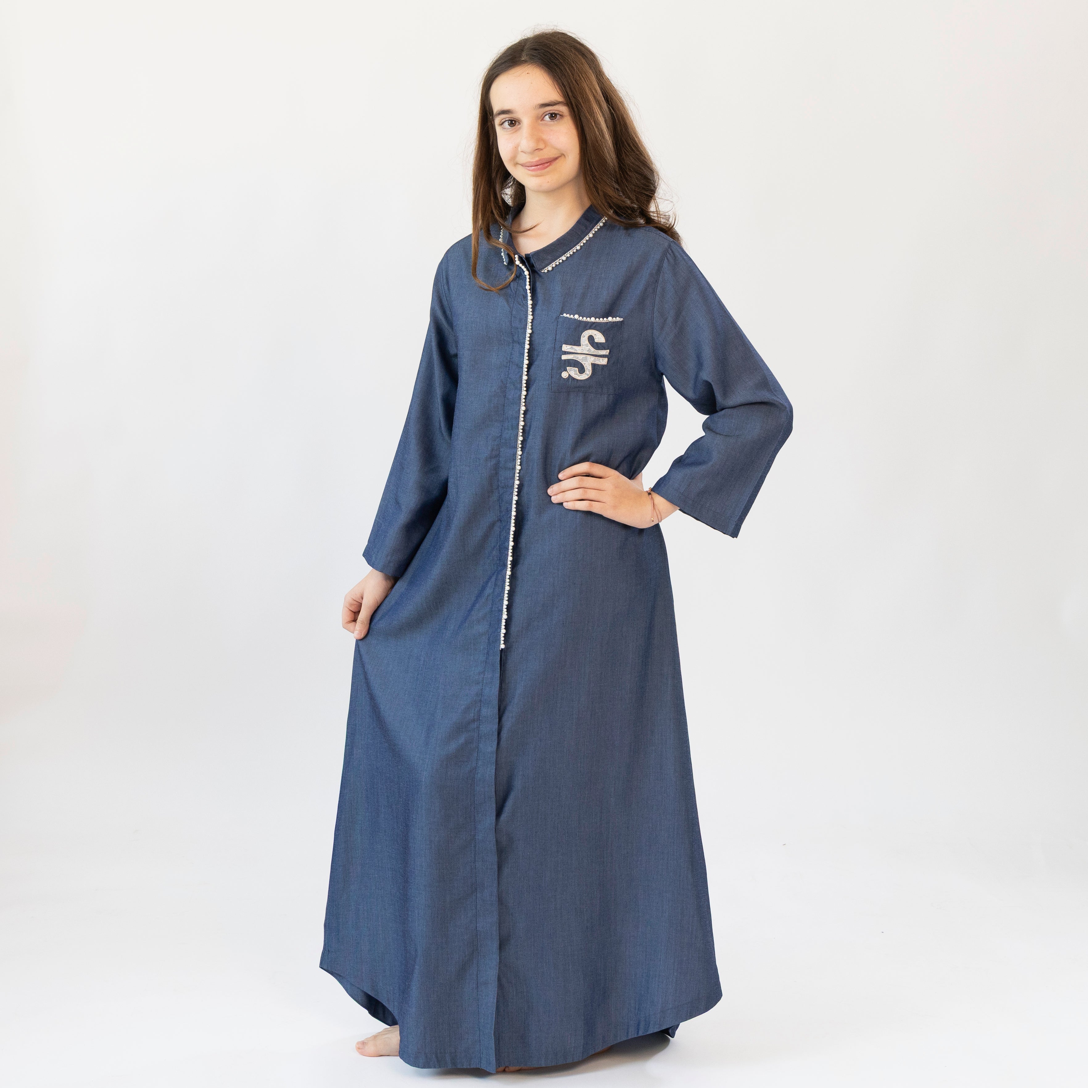 DENIM LACE PEARL KAFTAN