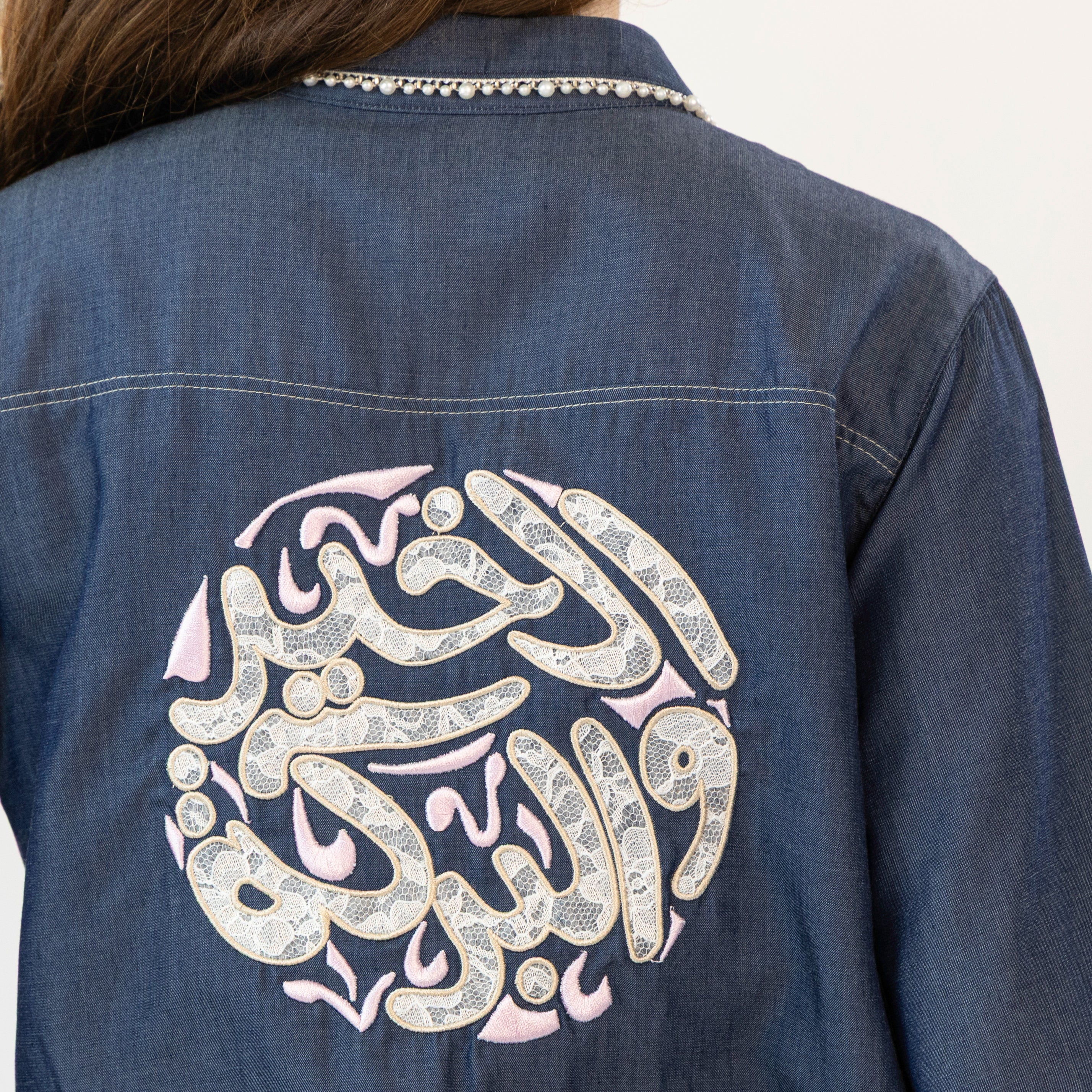 DENIM LACE PEARL KAFTAN