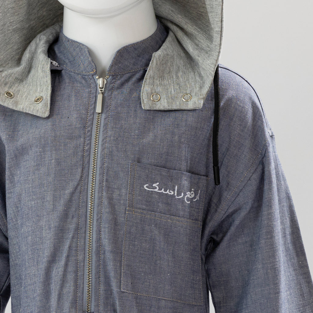 BOY DENIM HOODIE KAFTAN GRAY ZIPPER