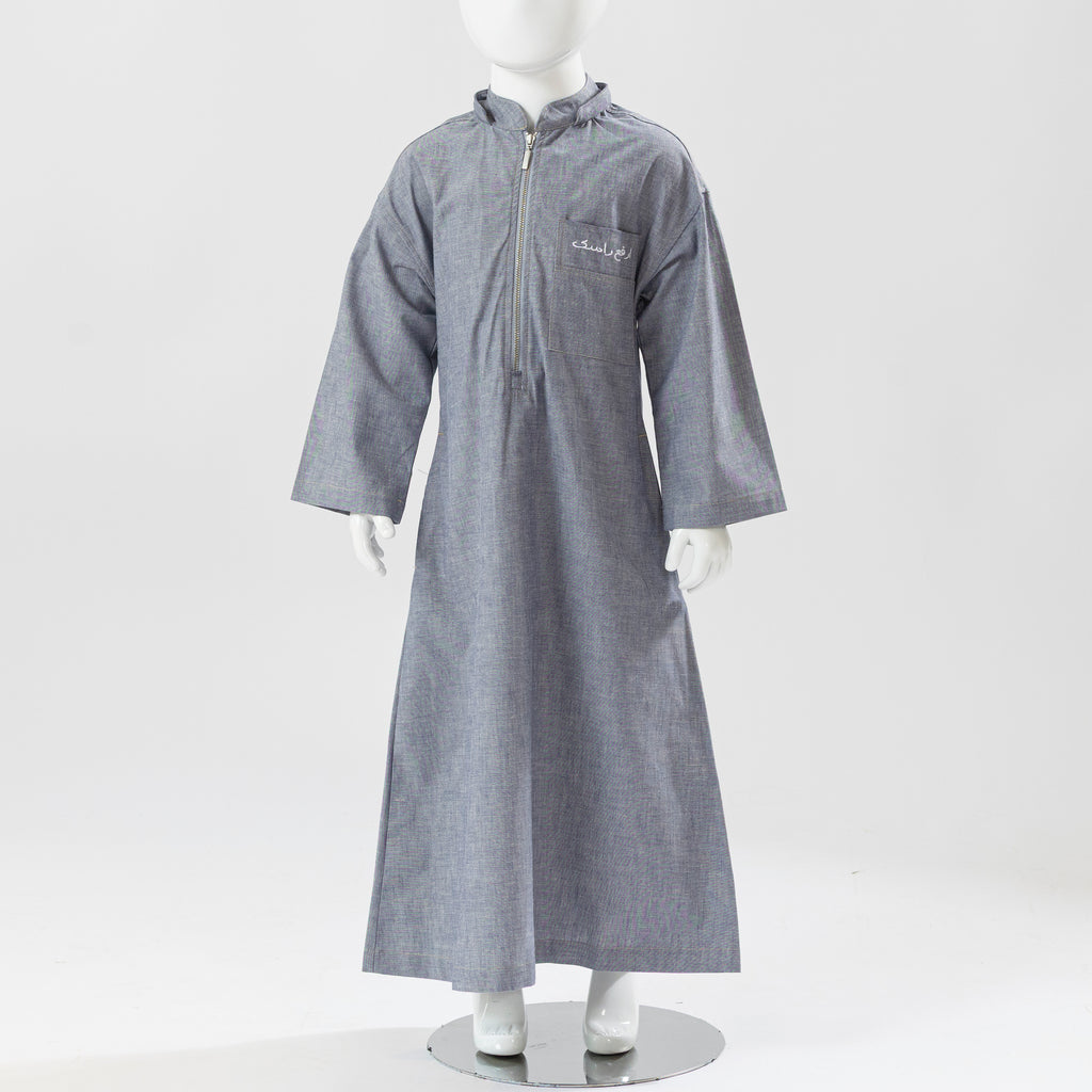 BOY DENIM HOODIE KAFTAN GRAY ZIPPER