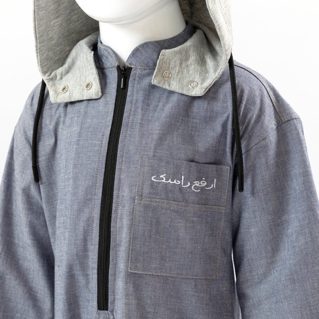 BOY DENIM HOODIE KAFTAN BLACK ZIPPER