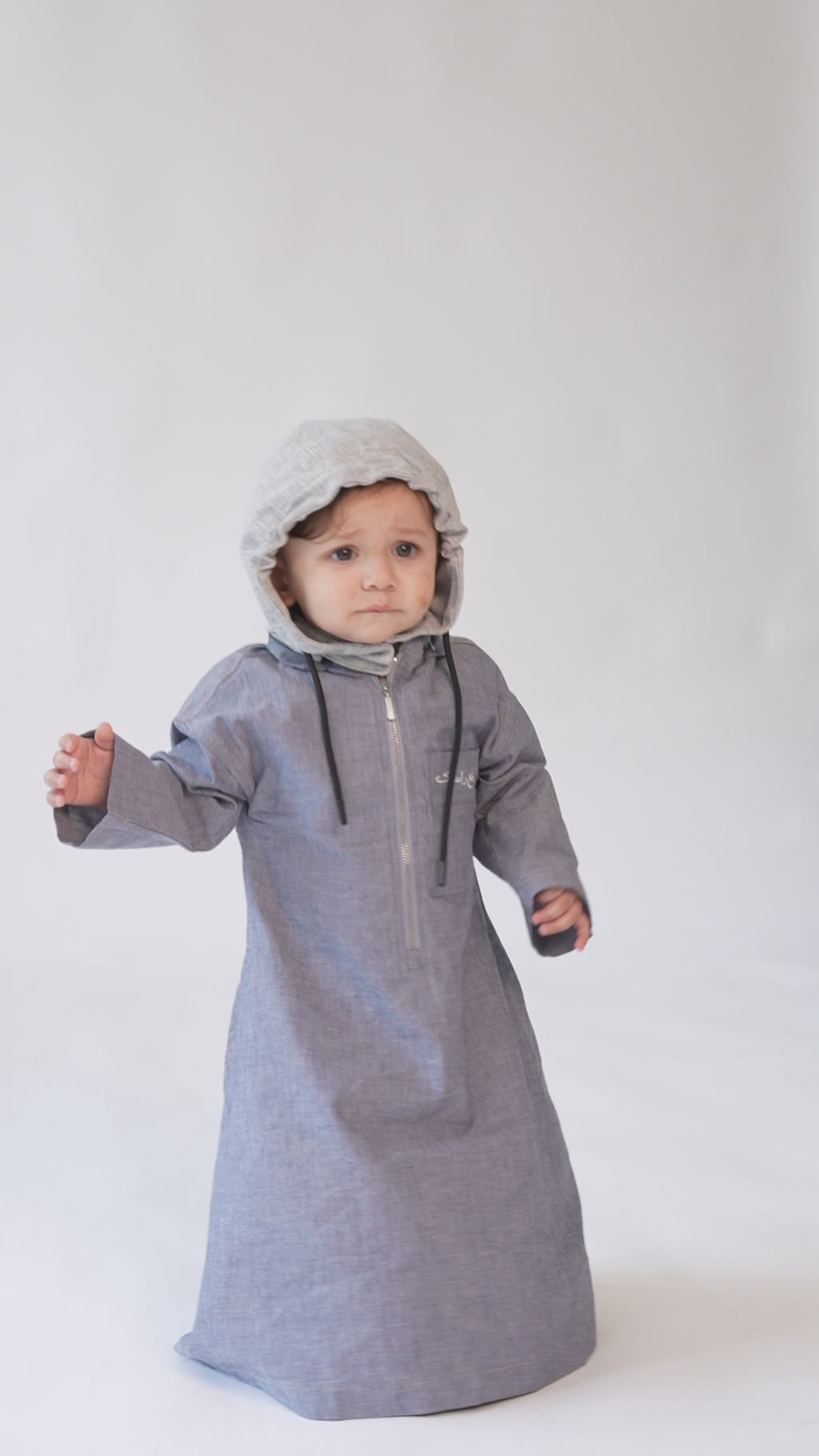 BOY DENIM HOODIE KAFTAN GRAY ZIPPER